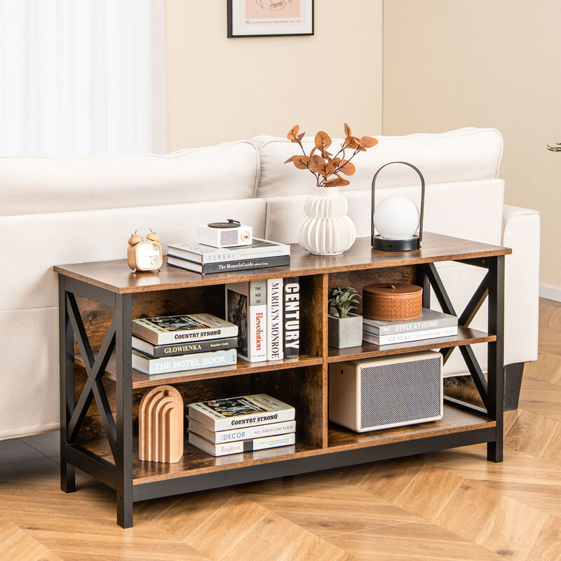 Wooden TV Stand Entertainment for TVs up to 55 Inch with X-Shaped Frame image number 2