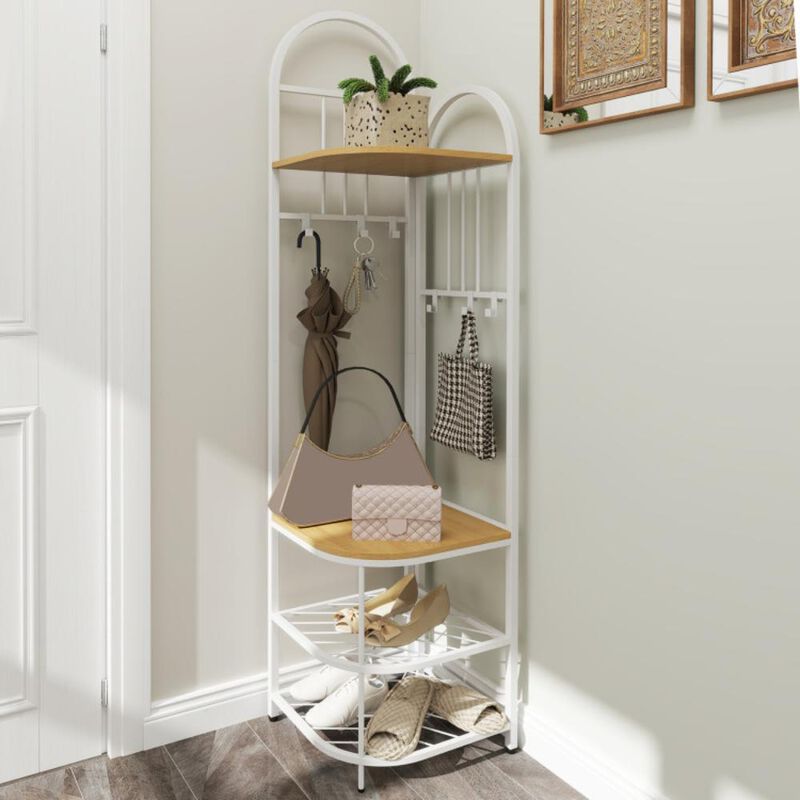 Hivvago 4-Tier Coat Rack Corner Hall Tree with Shoe Storage Bench