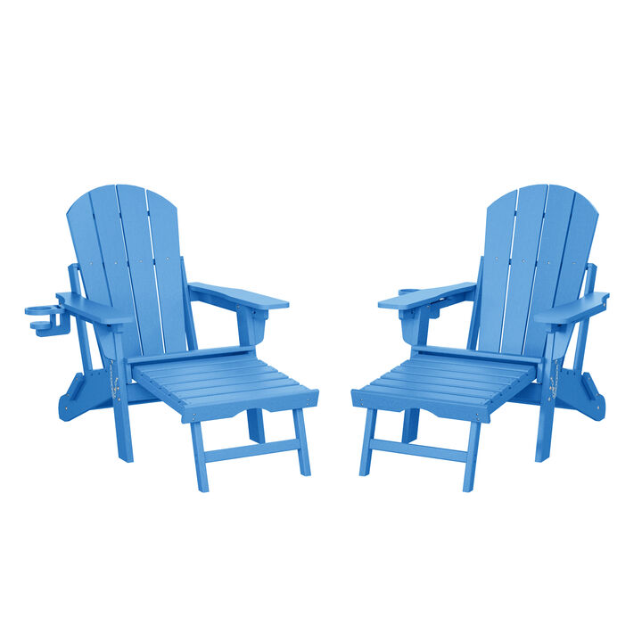 WestinTrends Folding Adjustable Adirondack Chair with Retractable Ottoman and Cup Holder (Set of 2)