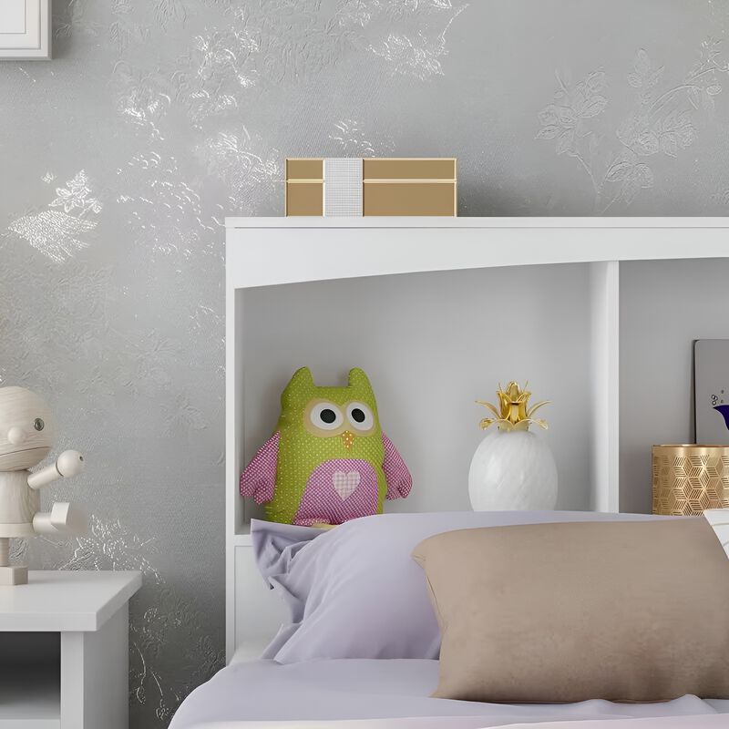 Modern Farmhouse Bookcase Headboard in Wood Finish