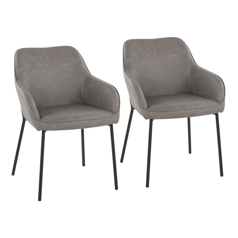 LumiSource Black Steel, Grey PU Daniella Dining Chair - Set of 2