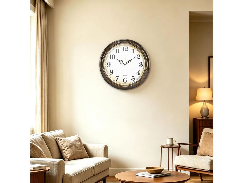 12 Inch Silent Non Ticking Wall Clock Battery Operated Vintage Bronze for Kitchen School Living Room Decor