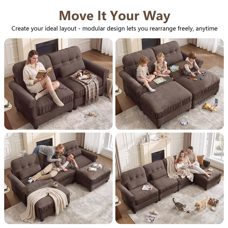Toxmam Chenille 4‑Seat Modular Sectional Sofa image number 7