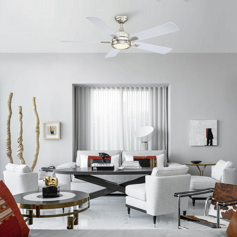 52 in. Integrated LED Brushed Nickel Reversible Blades Ceiling Fan with Light and Remote