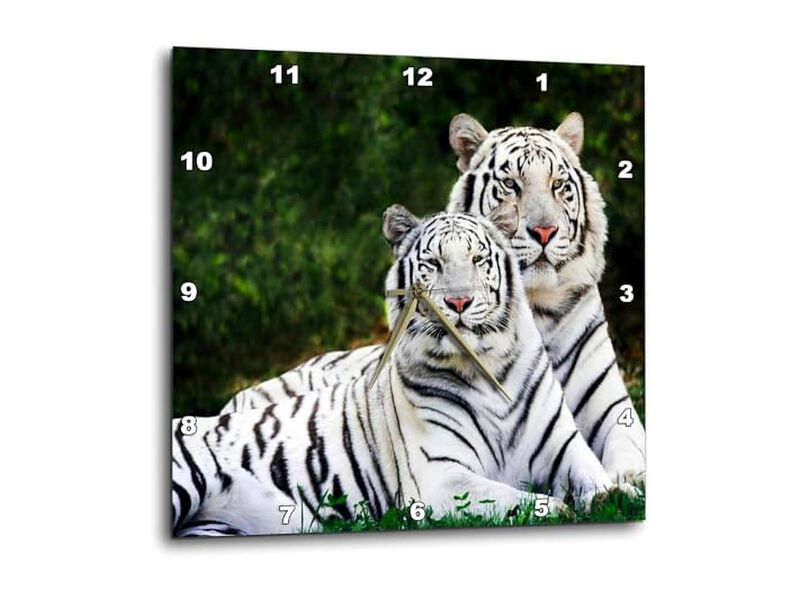 White Tigers Wall Clock 15 Inch Home Decor image number 0