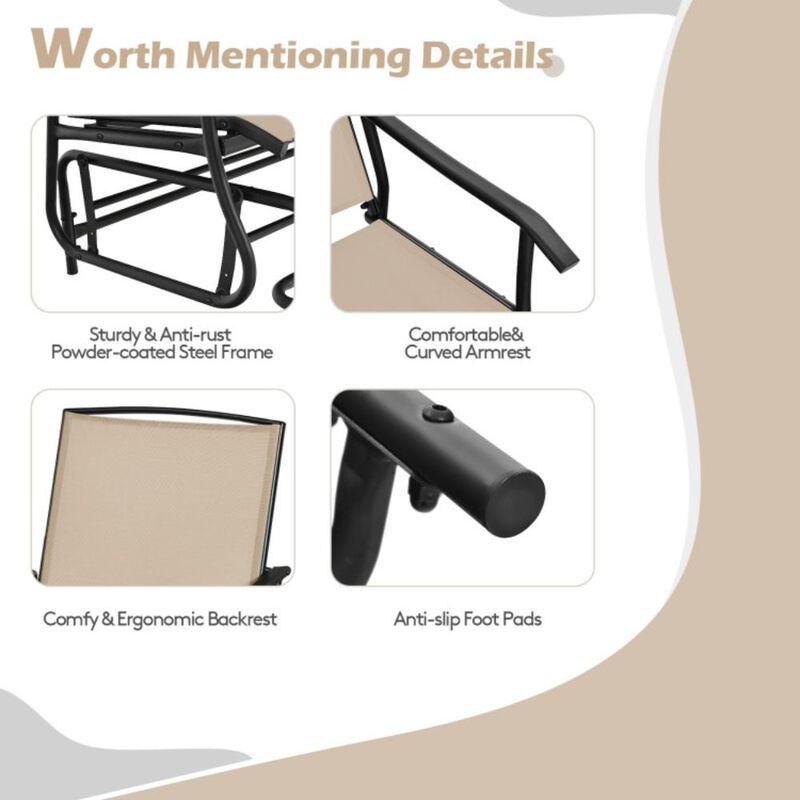 Hivvago 2-Person Double Rocking Loveseat with Mesh Fabric and Center Tempered Glass Table