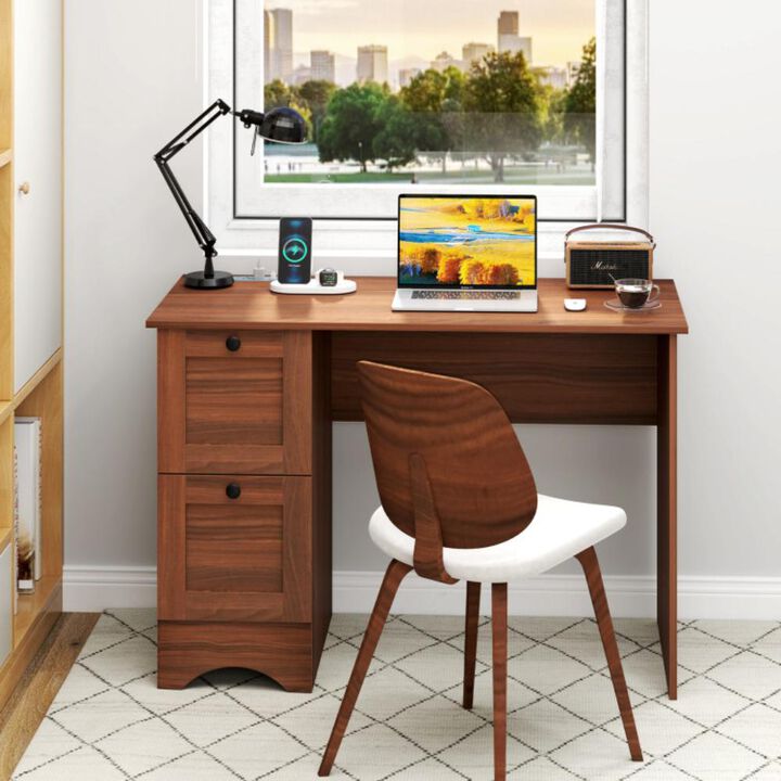 Hivvago Wooden Computer Desk Workstation with 2 Drawers for Home and Office