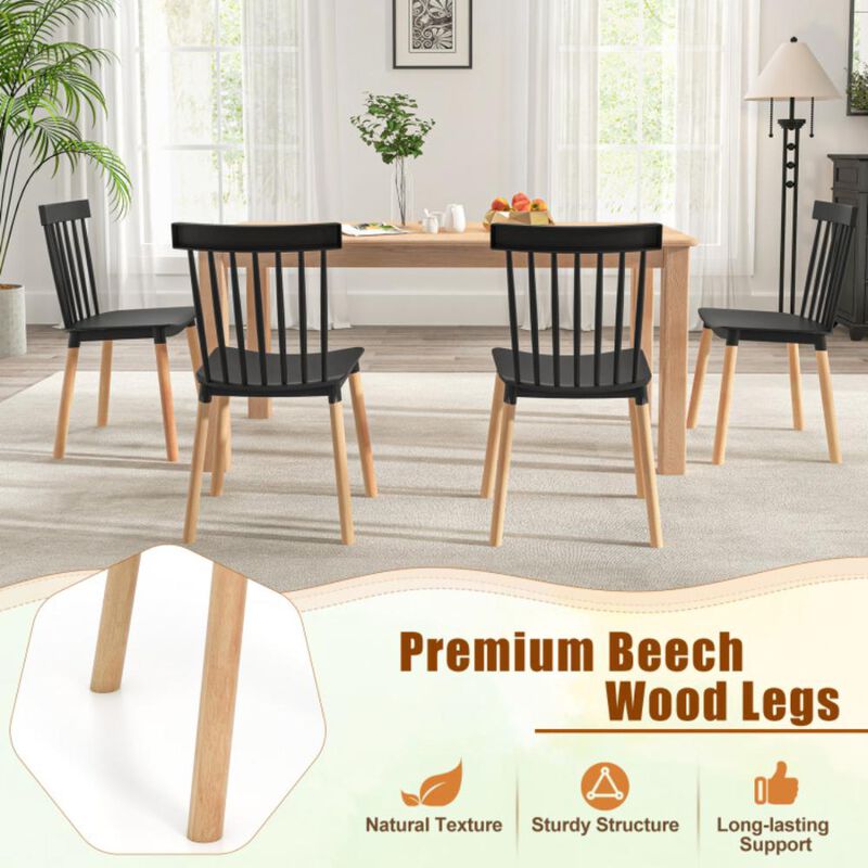 Hivvago Set of 4 Windsor Dining Chairs with Spindle Backs and Curved Seats