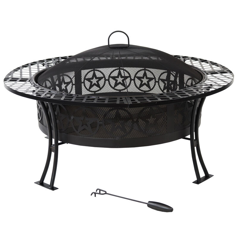 Sunnydaze 40 in Four Star Steel Fire Pit with Spark Screen and Poker image number 0