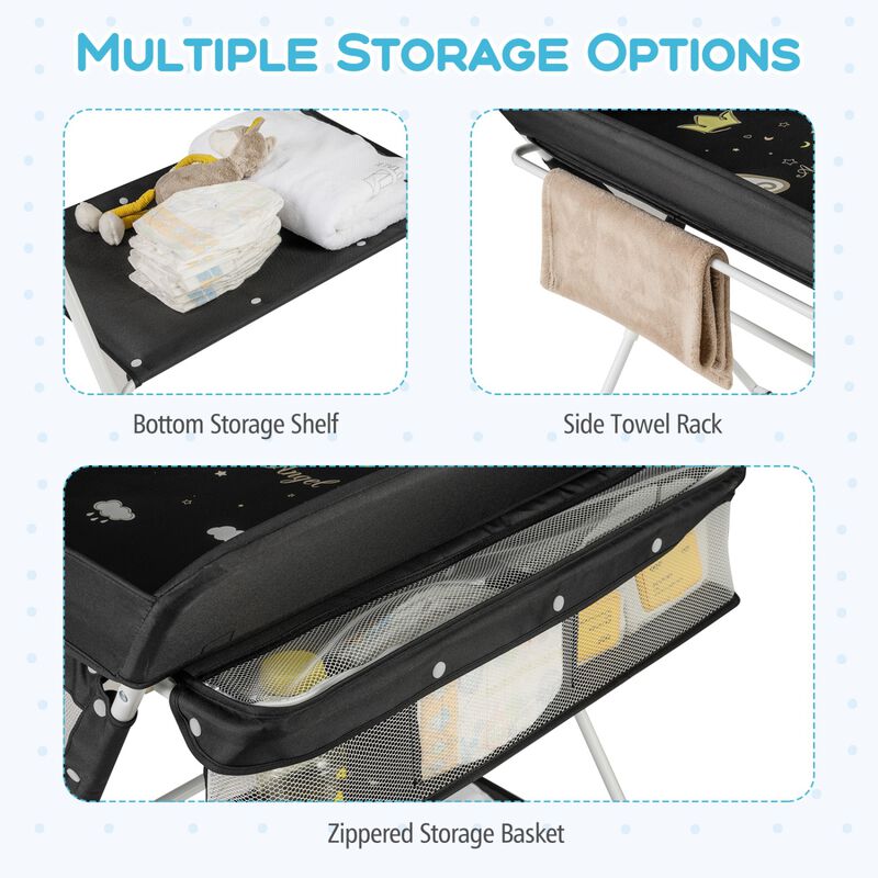 Baby Changing Table with 3 Level Height Adjustment and Storage for Nursery-Black image number 5
