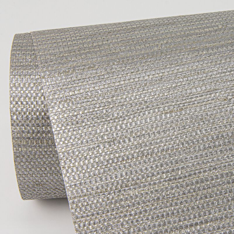 Liaohe Silver Raffia Grasscloth Wallpaper (Double Roll) image number 5