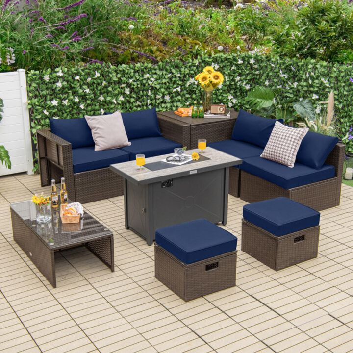 Hivvago 9 Pieces Outdoor Patio Furniture Set with 42 Inch Propane Fire Pit Table