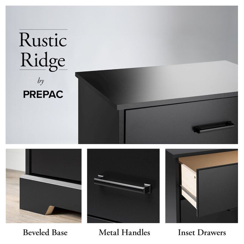 Prepac Rustic Ridge Black 5 Drawer 18.5D x 27.5W x 43.5H Dresser