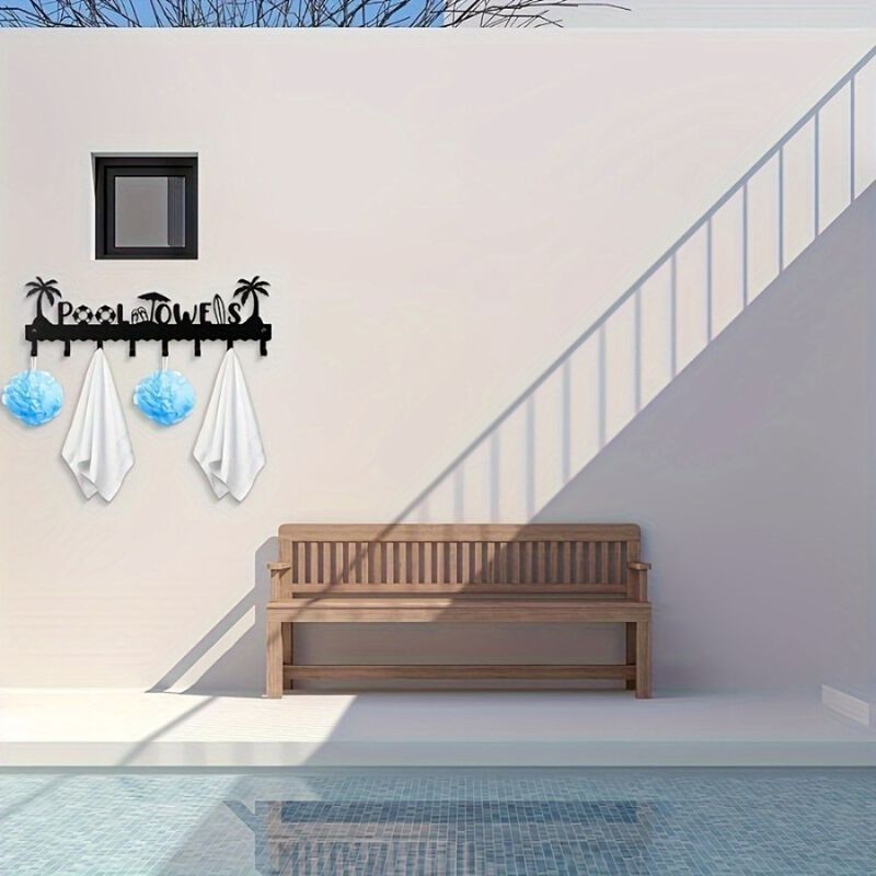 Modern Pool Towel Rack with 8 Hooks, Wall-Mounted Iron Storage Organizer image number 4