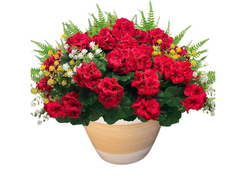 12 Bundle Red Artificial Outdoor Plants UV Resistant Garden Porch Decor