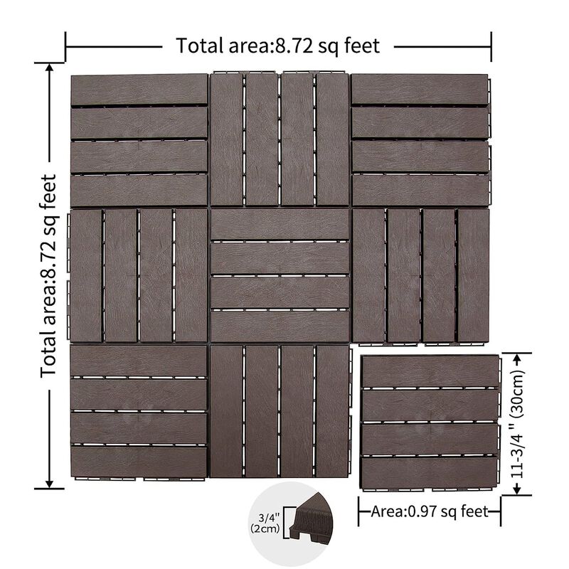 CLIHOME 12"x12" Square Composite Decking Tiles,Outdoor Patio Four Slat Plastic Interlocking Deck Tiles(Pack of 27) image number 5