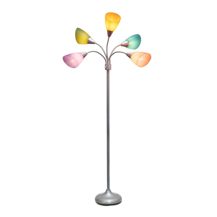 Simple Designs 5 Light Adjustable Gooseneck Silver Floor Lamp for Living Room, Bedroom