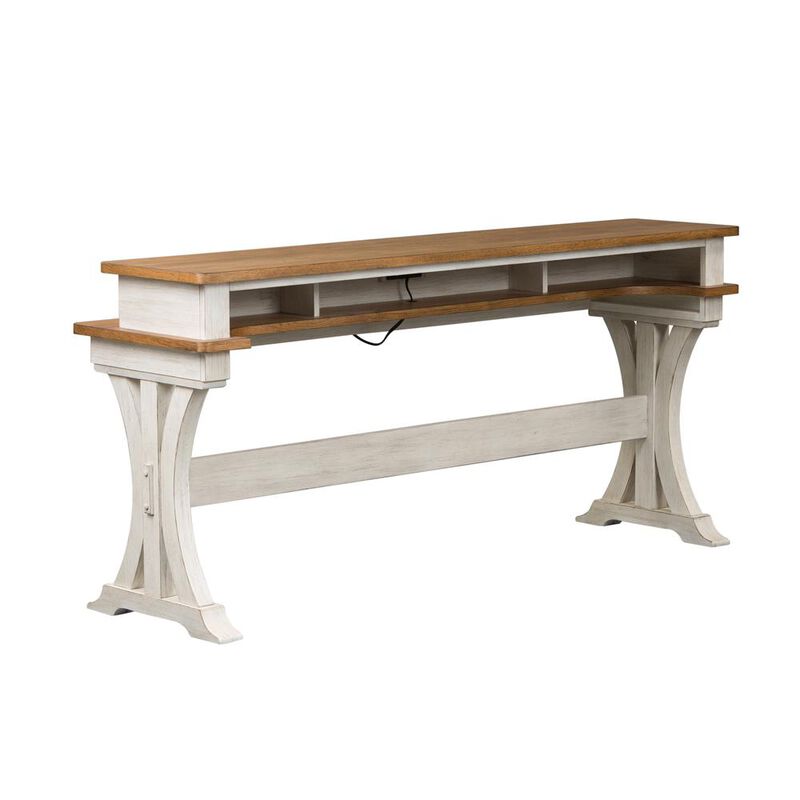 Liberty Furniture Farmhouse Reimagined Console Bar Table in Antique White w/ Chestnut Top image number 0