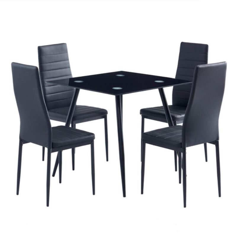 4pcs Elegant High Backrest Dining Chairs Assembled with Stripping Texture for Stylish and Comfortable Seating
