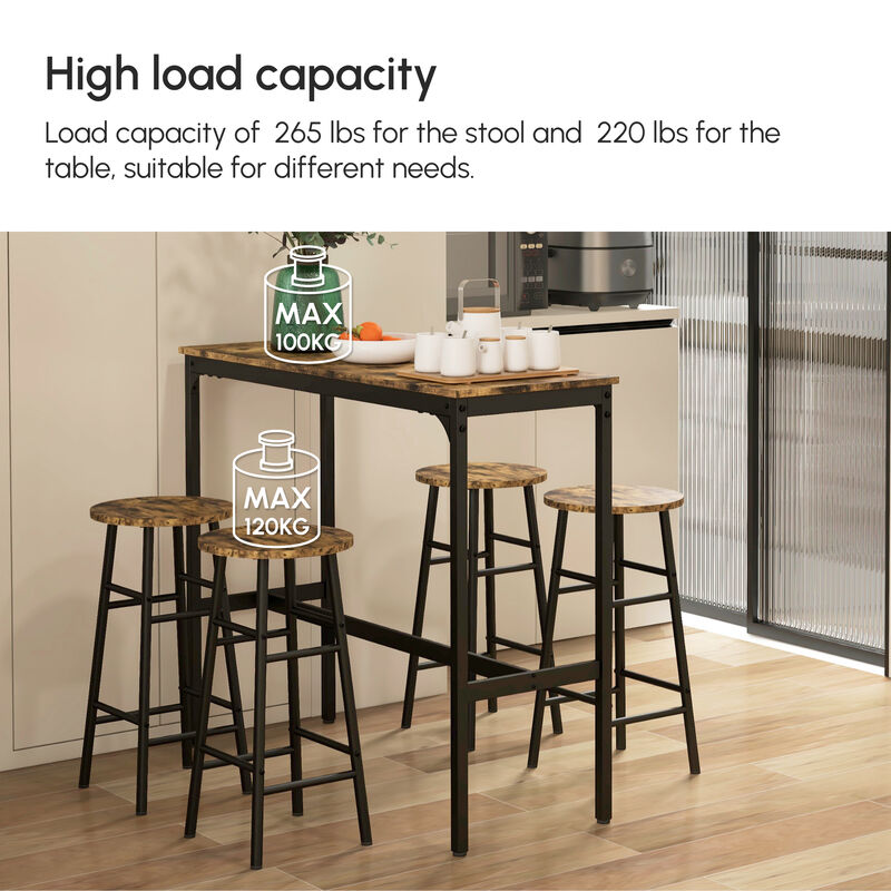 Pub Table Set of 3, Durable Bar Height Furniture with Comfortable Chairs for Indoor or Outdoor Use