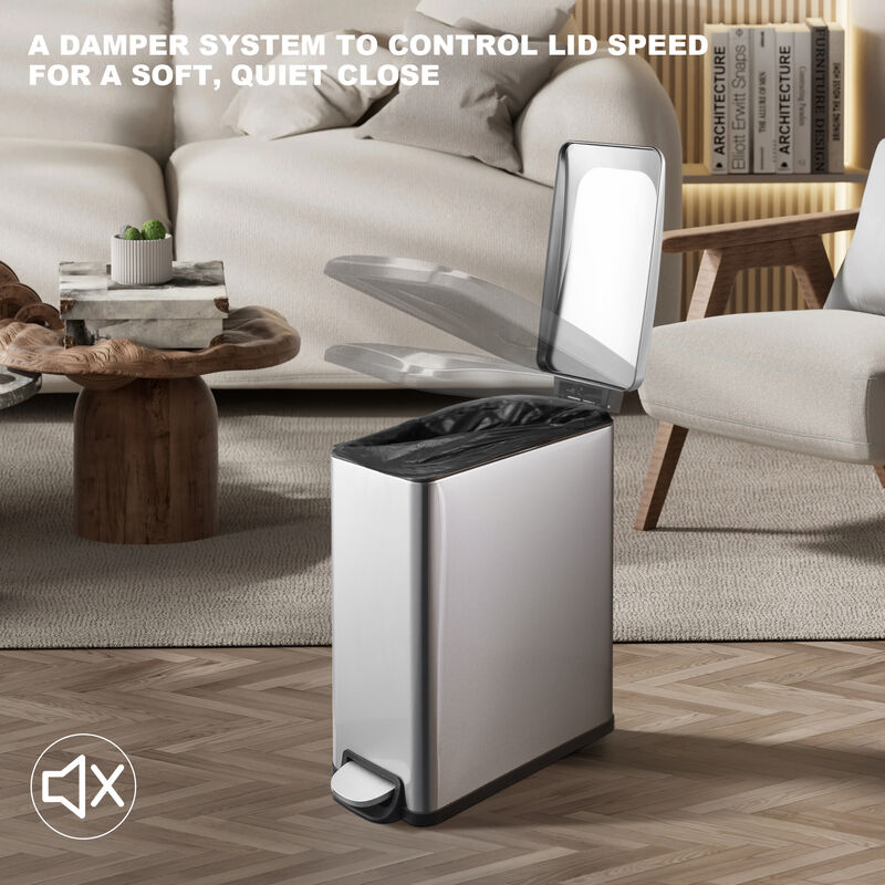 2.6 Gal./10 Liter Slim Stainless Steel Step-on Trash Can for Bathroom and Office image number 4