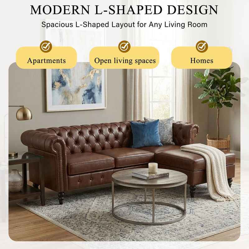 Merax L-Shaped PU Leather Sectional Sofa with Storage Ottoman & Tufted Back image number 5