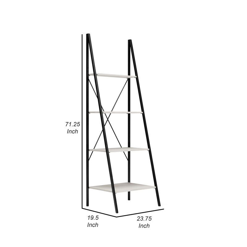 Gem 71 Inch Leaning Bookcase, Angled Ladder Design, Black Metal Frame-Benzara