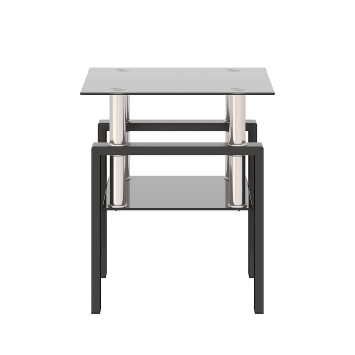 1-Piece Modern Tempered Glass Tea Table Coffee Table End Table, Square Table for Living Room