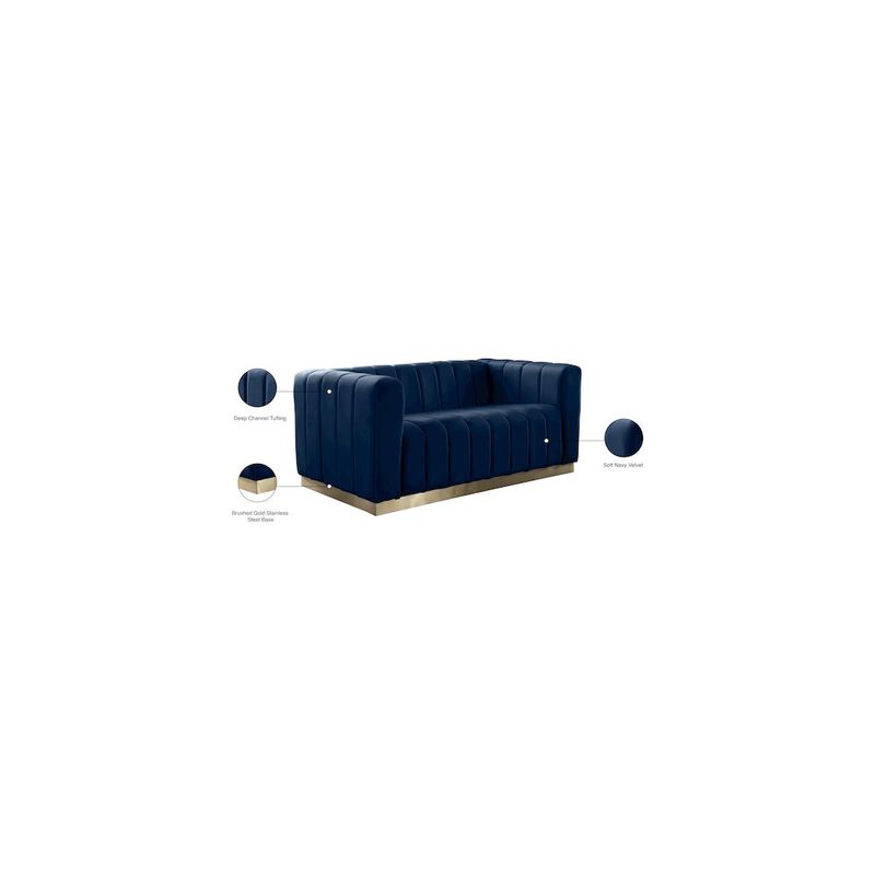 Meridian Furniture Marlon Navy Velvet Loveseat