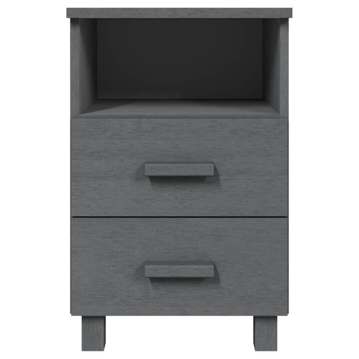 vidaXL Bedside Cabinet HAMAR - Solid Pine Wood Nightstand with Drawers, Compact Storage Unit, Stylish Dark Gray Bedroom Furniture.