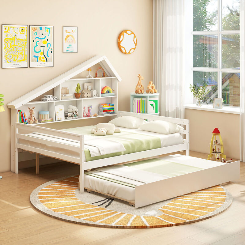 House-Shaped Full Size Daybed with Trundle for Kids Bedroom