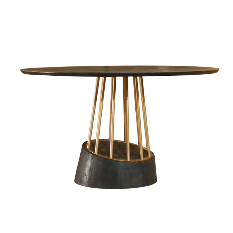 Modrest Cotopaxi - Modern Charcoal + Brass Round Dining Table