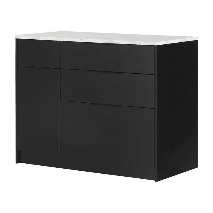 Olio Kitchen Island, Matte Black and Faux White Marble