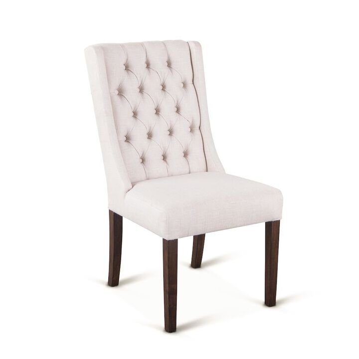 World Interiors Chloe Dining Chair In Off White Linen With Weathered Teak Legs