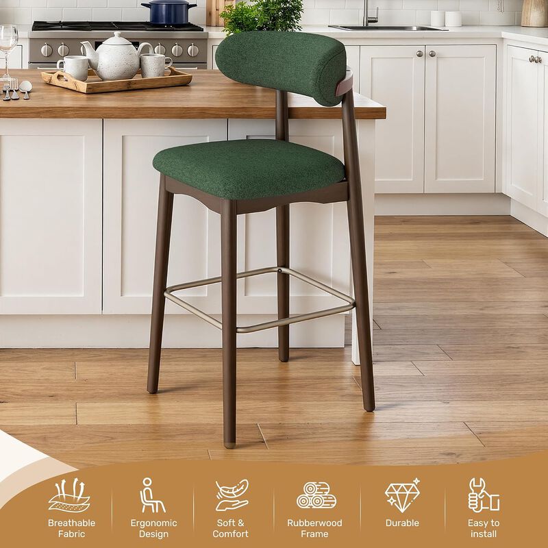 Modern Metal Counter Height Bar Stools | Steady Rubber Wood Legs & Ergonomic Backrest, Non-Swivel Kitchen Island Chairs for Dining Room, Home Bar, Outdoor image number 3