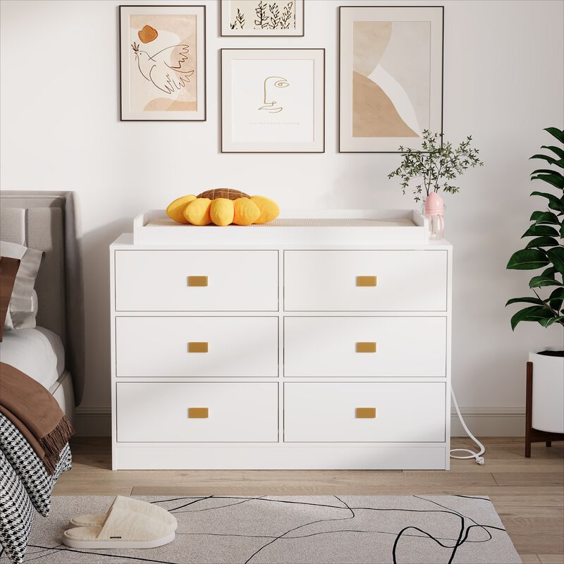 6-Drawer Nursery Dresser & Changing Table with Power Outlets, Removable Top & Soft Pad, Spacious Storage image number 4