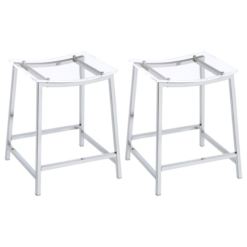 Ani 24 Inch Counter Height Stool Set of 2, Acrylic Clear, Chrome Metal