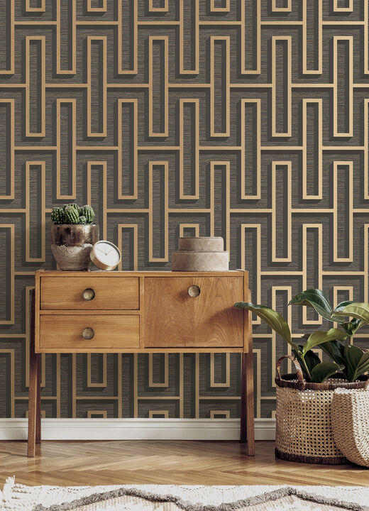 Henley Black Geometric Grasscloth Wallpaper (Set of 2)