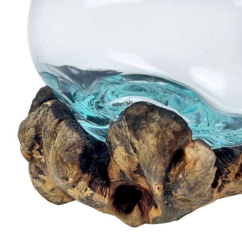Melted Glass On Gamal Root Wood Decorative Bowl Vase Terrarium Planter image number 2