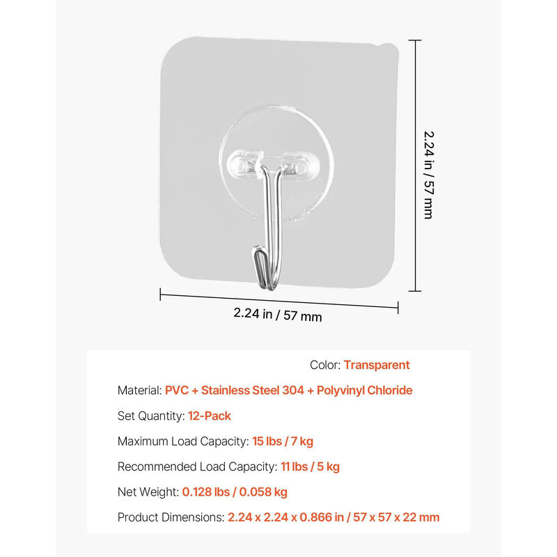12 Pack Sticky Wall Hooks Heavy Duty for Towels Coats Keys Bathroom Kitchen-Transparent image number 2