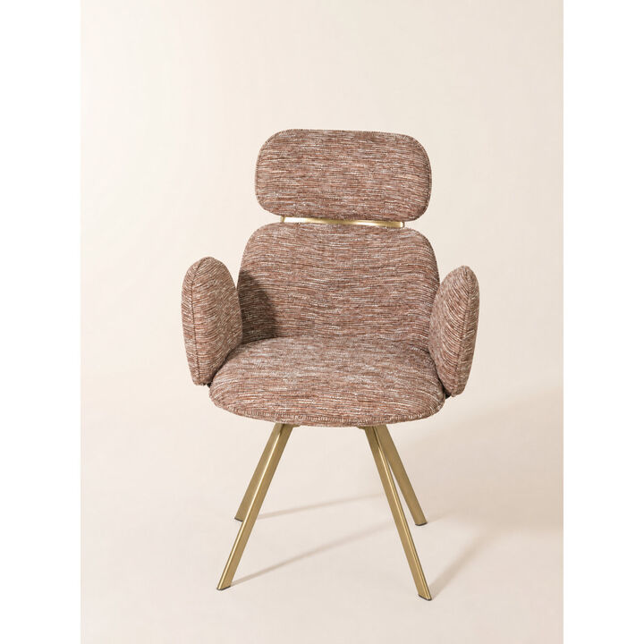 2-Piece Glam Modern Dining Chair Set, Upholstered High Back Chairs with Gold Metal Legs and Armrests (Set of 2)