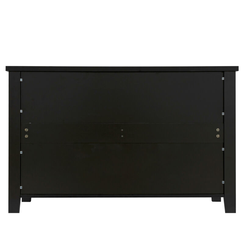 Drawer Dresser BAR CABINET side cabinet, buffet sideboard, buffet service counter, solid wood frame, plastic door panel, retro shell handle, applicable to dining room, living room, kitchen, corridor, black