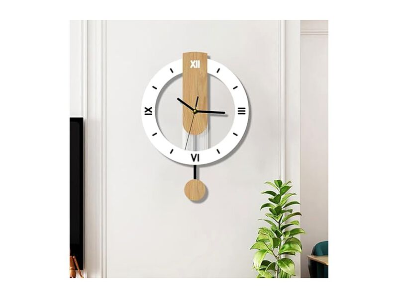 Wooden Pendulum Minimalist Wall Clock Silent Non Ticking Wood Modern image number 1
