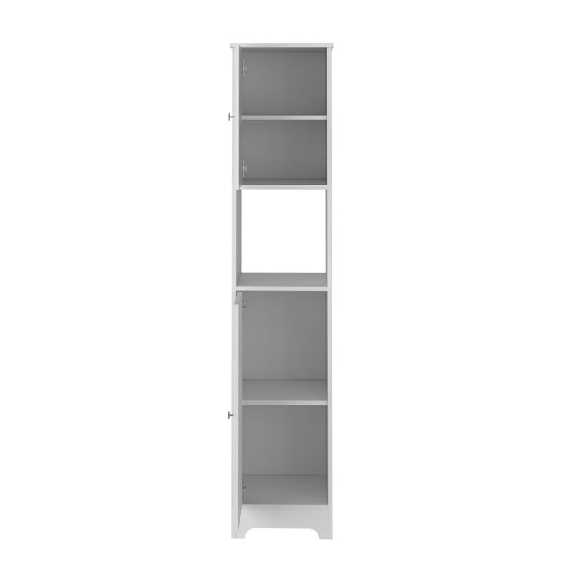 DEPOT E-SHOP Yaka Linen Double Door Cabinet, Four Interior Shelves, One Open Shelf, White