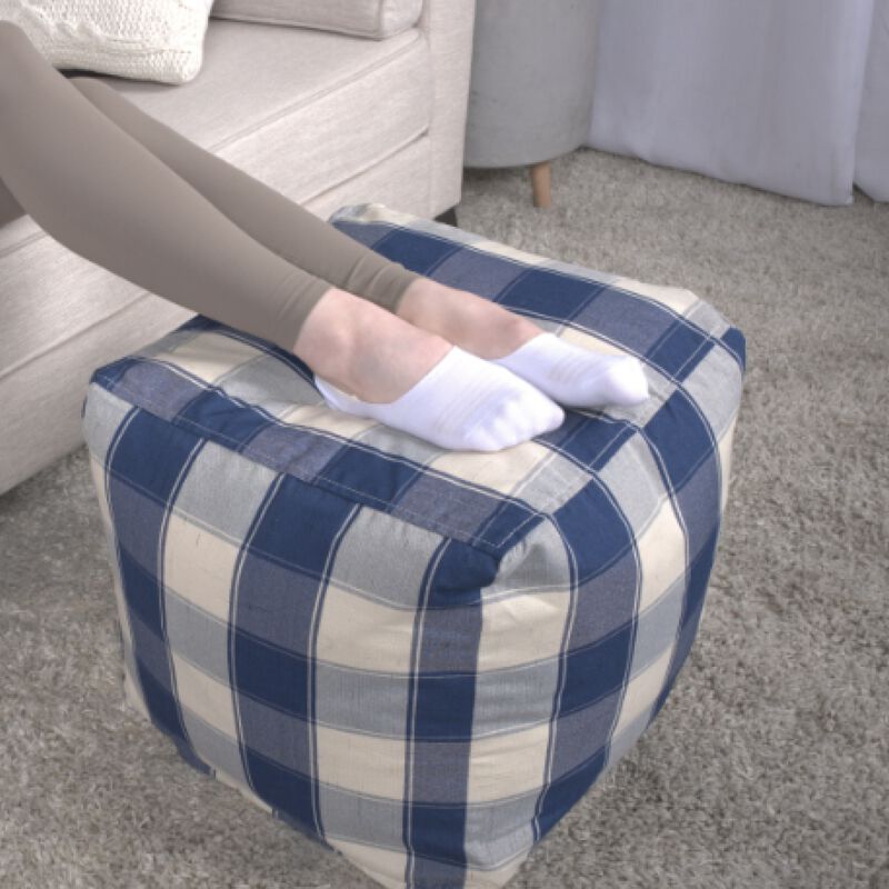 GOODSILO Stylish Square Pouf Ottoman with Checkered Pattern for Versatile Seating image number 3