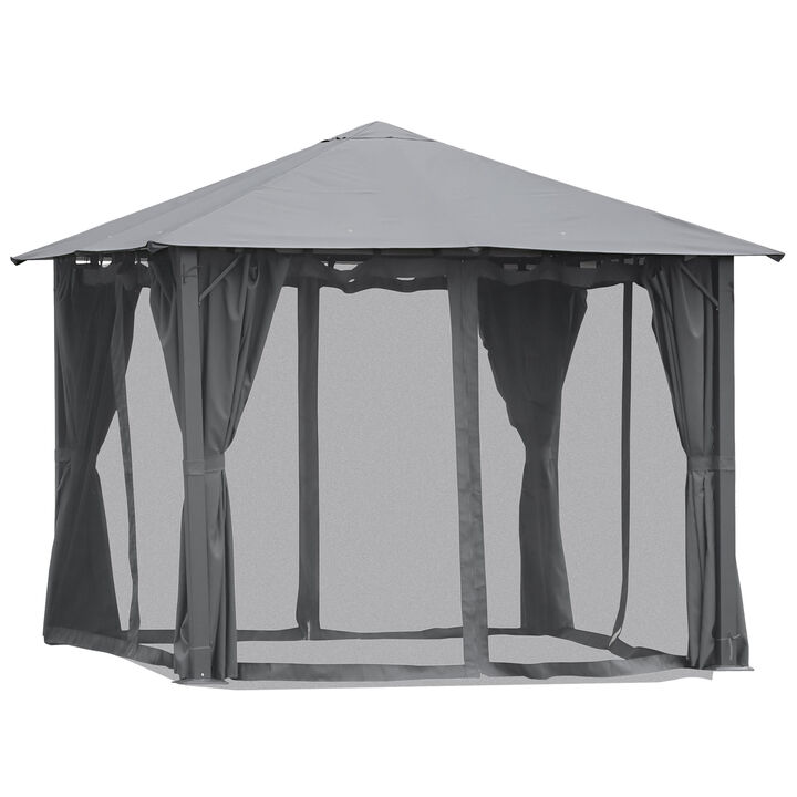 10'x10' Outdoor Patio Soft Top Canopy Gazebo Tent w/ Side Curtains, Dark Grey