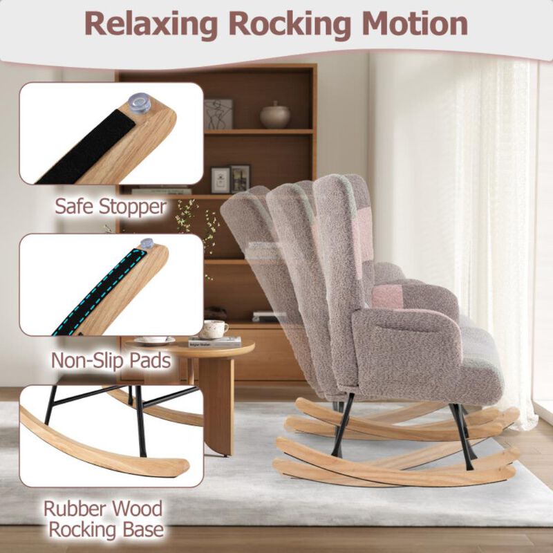 Nursery Rocking Chair with Ergonomic Armrests and High Backrest image number 4