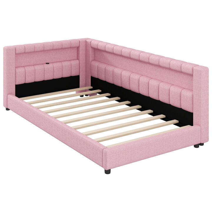 Merax Upholstered Platform Bed with LED Light Strip & USB Charging Port