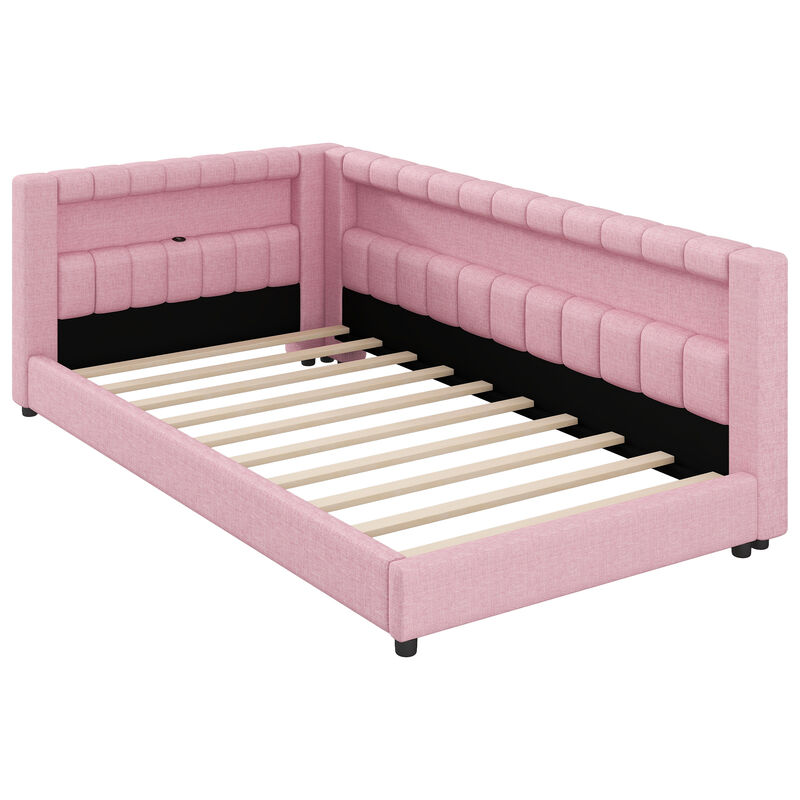 Merax Upholstered Platform Bed with LED Light Strip & USB Charging Port image number 0