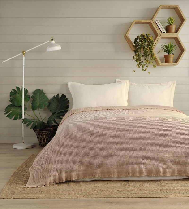 Textile Waffle Plain Cotton Queen Coverlet